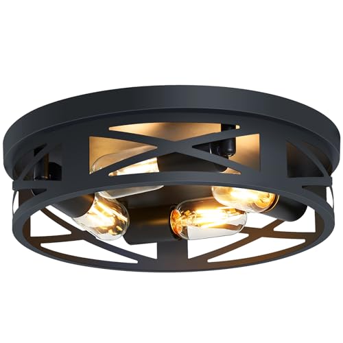 Image of SKEJAO Flush Mount Ceiling Light Fixture,Ceiling Light Fixture for Hallway, Black Hallway Light Fixtures Ceiling,Light Fixtures Ceiling Mount for Kitchen,Farmhouse,Hall (1 Pack) (13.98 inch)