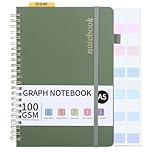 Thboxes A5 Squared Notebook, 160 Pages A5 Spiral Notepad Grid Journal, 100GSM Thick Grid Paper with 24 Labels for Women Men Office School,15 X 21.5 cm, Green