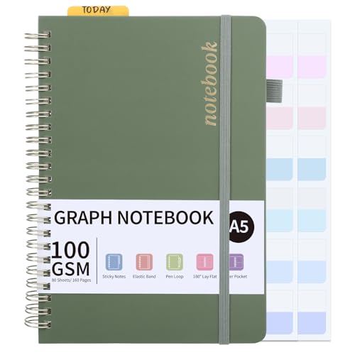 Thboxes A5 Notebook 160 Pages A5 Lined Wirebound Spiral Notebook Green