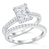Newshe Jewellery Radiant Engagement Rings for Women Cubic Zirconia Wedding Ring Set Solitaire 925 Sterling Silver Bridal Sets Anniversary Band Travel Size 7