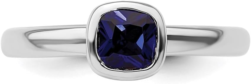 Diamond2Deal Sterling Silver Stackable Expressions Cushion Cut Sapphire Ring Size 5 to 10 (0.78Ct)