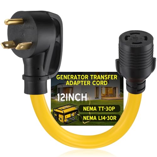 Tellegloww NEMA TT-30P to L14-30R 30 Amp Generator Adapter Cord, 3prong Male to 4prong Locking...