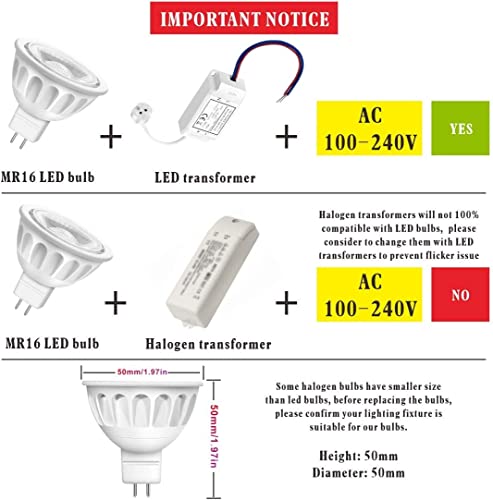 Boxlood LED GU 5.3 MR16 LED Warmweiß 12V 5W ersetzt 50W Halogenlampe 450LM 3000K Nicht Dimmbar, 40° Abstrahlwinkel Longlife LED-Strahler Spots, 6er Pack