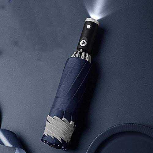 Preisvergleich Produktbild DIAK 12 Rippen LED-Beleuchtung Winddichter, automatisch klappbarer, umgekehrter Regenschirm mit reflektierendem Sicherheitsstreifen,Blau