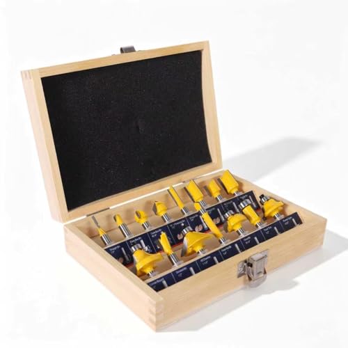 CSOOM 15-Piece Router Bit Set, 1/4" Shank, Tungsten Carbide Router Bits