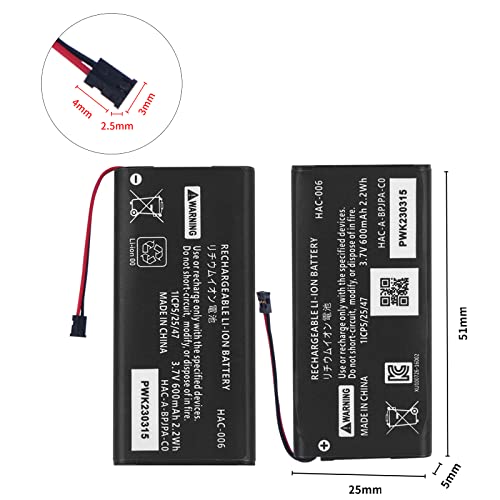 Juboty 2Packs 600Mah Hac-006 Battery For Nintendo Switch Controller, Li-Ion 0 Cycle Internal New Upgrade High Capacity Battery Replacement Left Right Joy-Con Hac-015, Hac-016 With Repair Tool Kits #TOP5