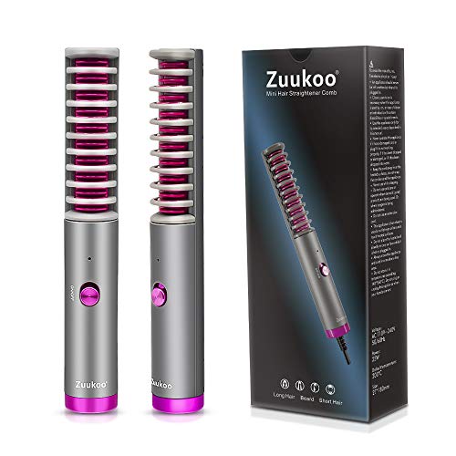 Portable Mini Size Travel Hair Straighteners for Thin/Thick/Short/Long Hair Ceramic Straightener Brush Electric Hair Styling Comb, Small Electric Beard Straightener Beard Brush Comb