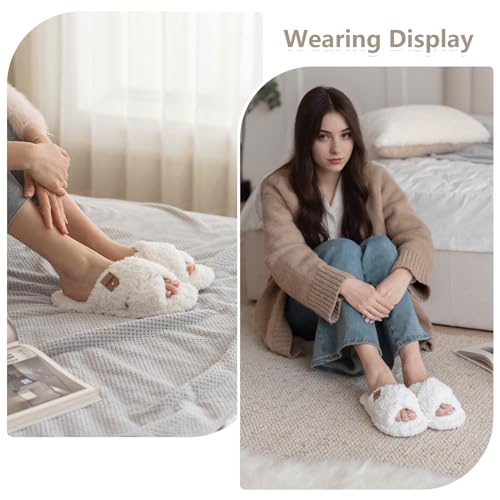 fuzzy open toe slippers for women indoor and outdoor with memory foam cozy cross band women39s slipper cute soft house shoes slip on gifts for womens mom her ladies bridesmaid