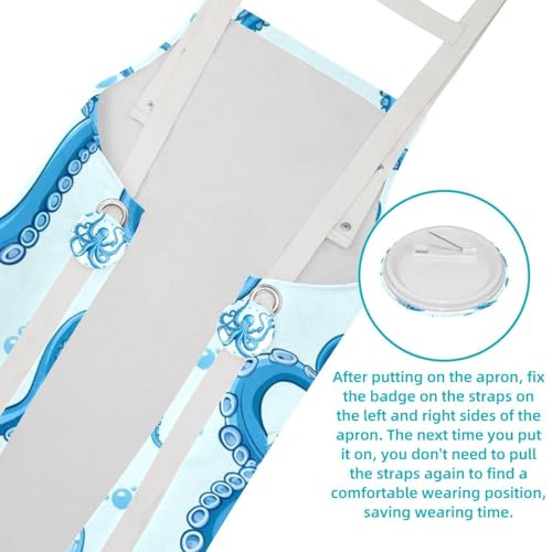 Tablier de cuisine pieuvre bleu lot de 2 avec poches