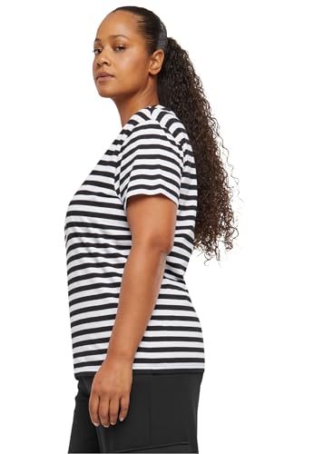 Urban Classics Camiseta de Rayas Regulares para Mujer, Negro/Blanco, L