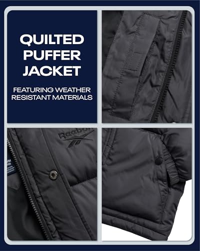 Image of Reebok Boys Heavyweight Puffer Jacket, Wind & Water Resistant Hooded Coat | Cozy Insulated Fill for Maximum Warmth, Full Zip and Snap Placket Seal Out the Weather, Great for School, Play or Weekend Fun