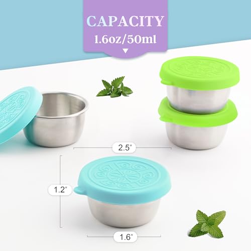 Image of Qukaka 1.6 oz Stainless Steel Salad Dressing Containers with Lids, 6 Pack