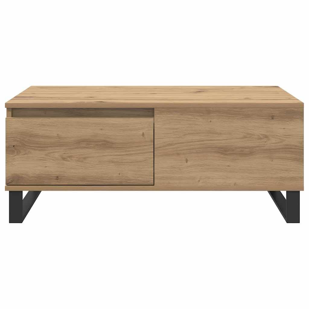 Stolik kawowy z materiału drewnopochodnego z 2 szufladami i stalowymi nogami w nowoczesnym, minimalistycznym wzornictwie do salonu, 90 x 50 x 36 5 cm