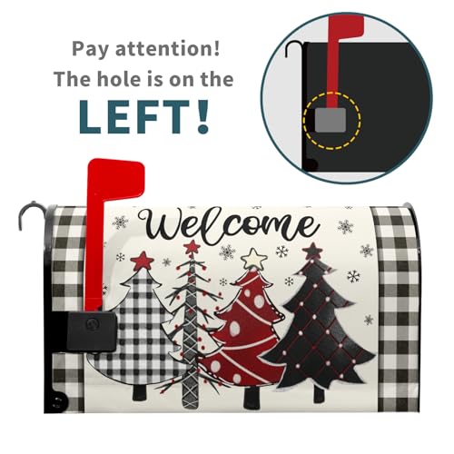 Image of Miaoquhe Christmas Buffalo Plaid Mailbox Covers Magnetic Standard Size 21 inchx18 inch Winter Welcome Tree Mailbox Wraps Xtmas Snowflakes Post Letter Box for Holiday Outdoor Decoration