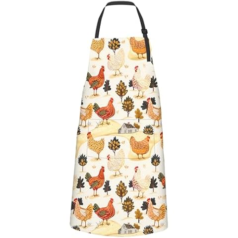 cromcu Farmhouse Chicken Apron for Adult,Oxford Fabric Cooking Kitchen Adjustable Waterproof Heat Insulation Aprons with 2 Pockets,Ideal Gift for BBQ,Baking,Gardening Chef,Coffee House,Shop,27x31in Cover