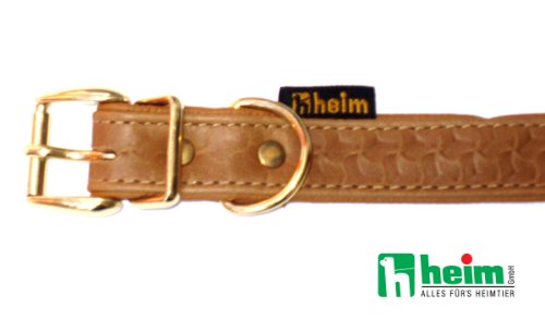 Heim 376830799M Lederhalsband 'Tredi' mit modernen aufgeprägten Narben, 20 mm breit, 30 cm lang, cognac mit gleichfarbiger Unterfütterung