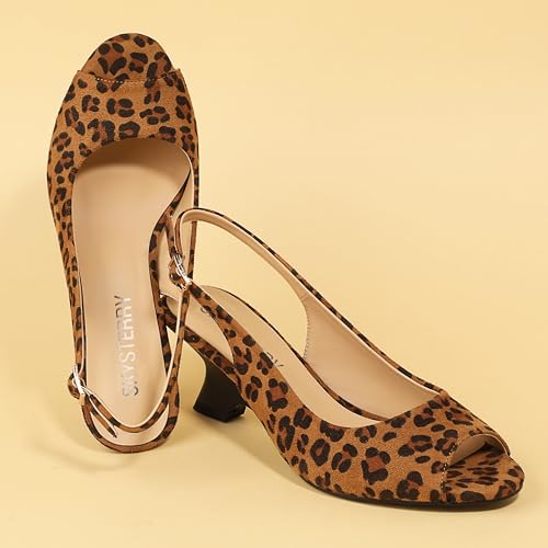 SKYSTERRY Women's Peep Toe Slingback Kitten Wedge Heel Sandals Low Heel Comfortable Sexy Dress Pumps Shoes for Wedding Party Evening 2.4 Inch2