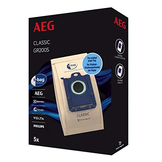 AEG GR200S s-bag dammsugarpåsar classic (5 dammpåsar för permanent hög sugkraft, optimal filtrering, hygienstängning, högkvalitativa papperspåsar, brun)