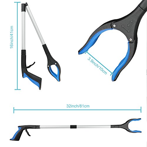 Reacher Grabber Tool, 32" Foldable Grabber Reacher for Elderly, Lightweight Extra Long Handy Trash Claw Grabber, Reaching Assist Tool for Trash Pick Up, Nabber, Litter Picker, Arm Extension (Blue2)