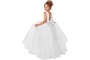 Flower Girls Satin Tulle Princess Pageant Dress for Wedding Kids Pearls Prom...