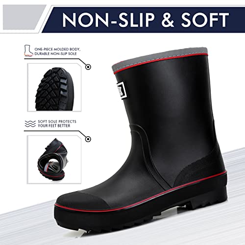 Rain Boots for Men, Waterproof Warm Rubber Boots Mens Garden Boots, Comfort Mid-Calf Lightweight Adjustable Raining Shoes, Elastic Chelsea Ankle Rain Boots Fishing Shoes for Yard Farm Outdoor Work2