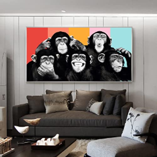 Tableau graffiti 5 singes pour habiller un grand mur blanc vide