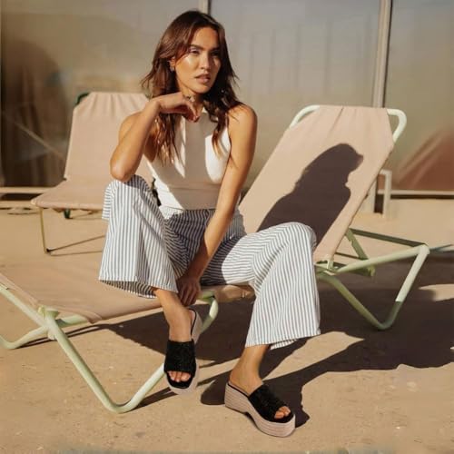 Image of EQAUDES Platform Slip on Espadrille Sandals for Women Summer Wedges Slides -Flatform, Open Toe, Bohemia, Beach, Wedding