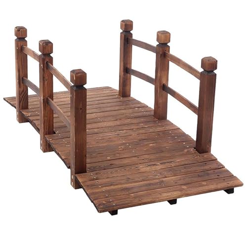 UIHECTA Pont en Arc Classique 5 Pieds, Pont Jardin en Bois, Passerelle ExtéRieure avec Finition TeintéE, avec Garde Corps SéCurité, pour AméNagement Paysager D'éTang, ArrièRe Cour, Ruisseau, Ferme