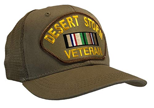 Hawkins Military Merchants Desert Storm Veteran MESH Back Trucker Cap Khaki Hat Southwest Service Asia Ribbon Hawkins Military Merchants Desert Storm Veteran MESH Back Trucker Cap Khaki Hat Southwest Service Asia Ribbon