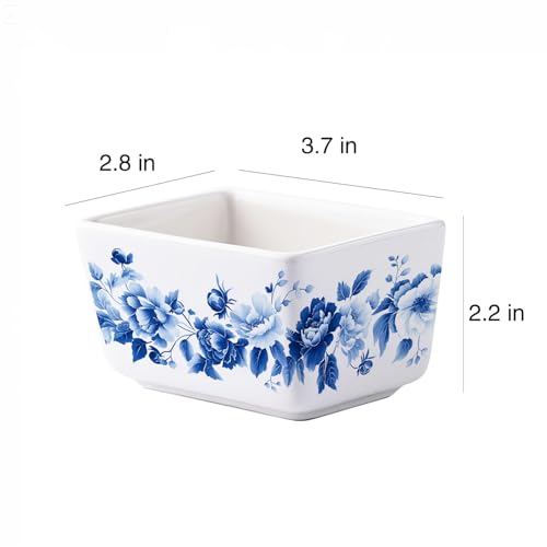 Sizikato Blue and White Porcelain Sugar Packet Holder Tea Bag Bowl, 5 Oz