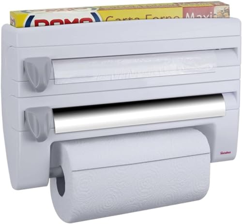 Metaltex 254410 Distributeur d'essuie-tout Roll-n-Roll 4-en-1, blanc, 39 x 10 x 25 cm.