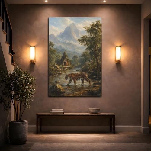 Toile tigre brume bleue 60x90 cm pour salon et console - 2