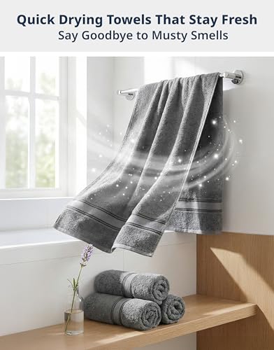Image of Lane Linen Luxury Bath Towels Set - 12 Piece (4 Bath Towels, 4 Hand Towels, 4 Washcloths), 100% Cotton, Zero Twist, Super Soft & Extra Absorbent - Space Grey