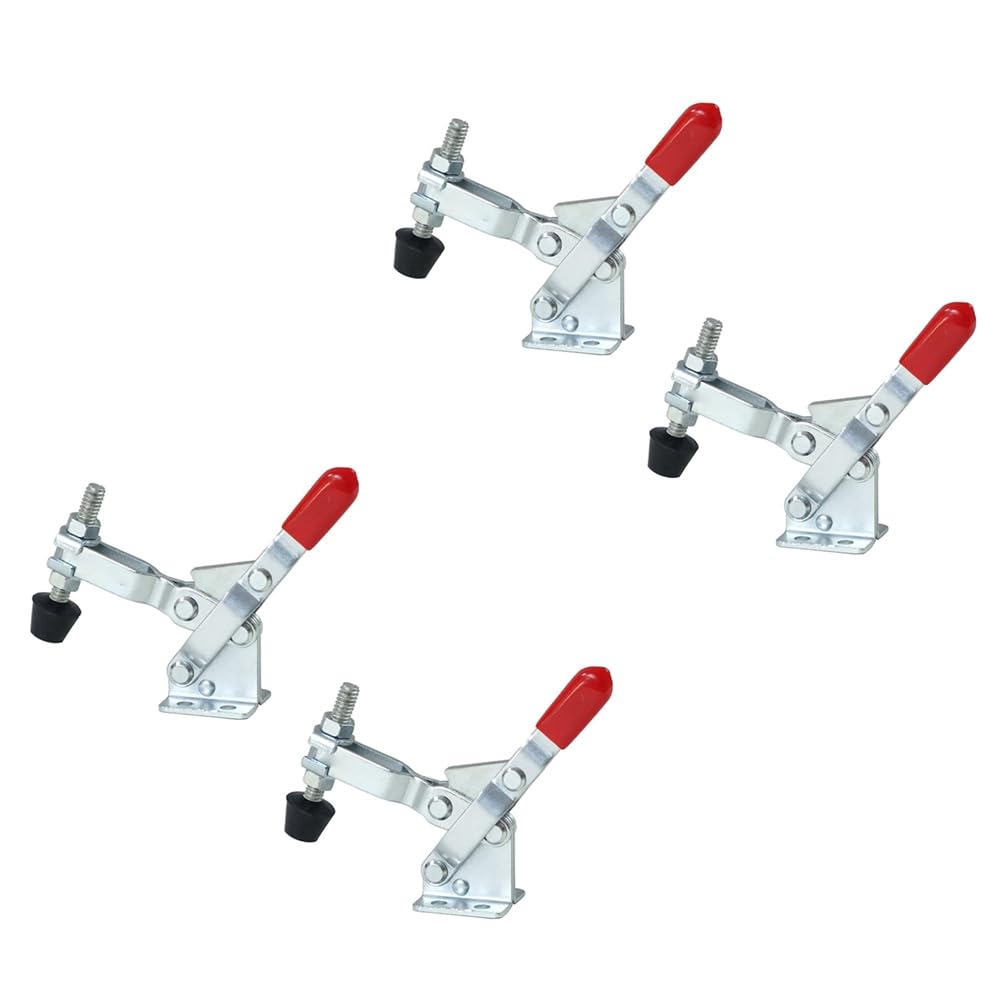 Littimoon 4PCS Vertical Quick-Release Toggle Clamp 102B - 220 Holding Capacity W Rubber Pressure Tip Silver
