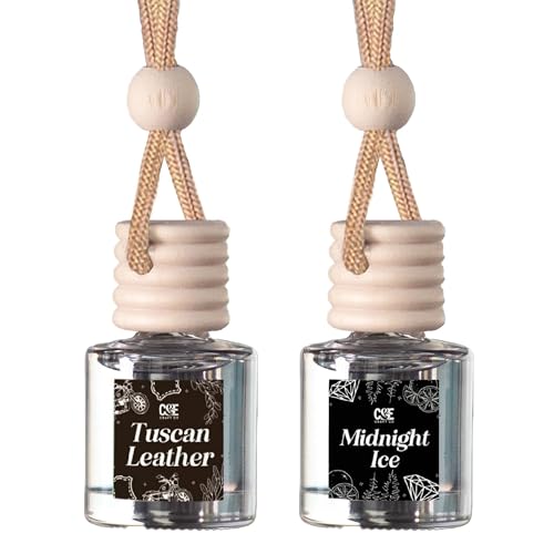 Image of C&E Craft Co Hanging Car Air Freshener Diffuser 2 Pack, Long Lasting Fragrance Oil Car Freshener, Glass Bottle Auto Air Freshener, Made in USA (Tuscan Leather & Midnight Ice)
