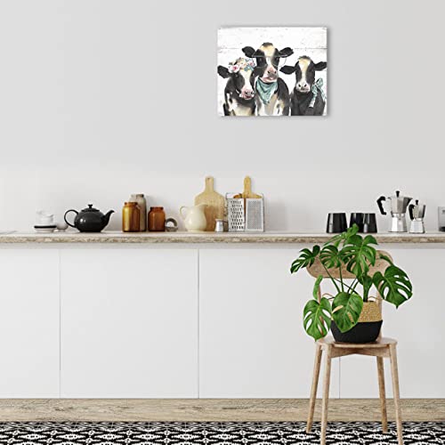 Farmhouse Highland Cow Wall Art: Rustic Milk Cow Picture For Country Kitchen Home Decor Black White Cow Family Poster Canvas Print For Bathroom Bedroom 15X12" #TOP5