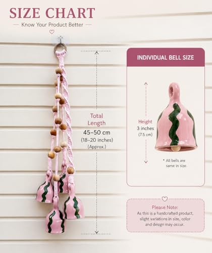 Image of Mundane | Macrame Bell Hanging with Handpainted Ceramic Bells | Wall & Balcony Home Decor (Pink Macrame- Gulabo)