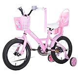 KEANO JOYSTAR Zinnia 14 Zoll Kinderfahrrad für Mädchen von 3-5 Jahren, 14 Zoll Mädchenfahrrad mit Stützrädern & Baket & Luftschlangen,Rosa