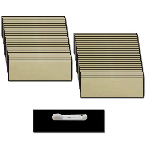 Name Badges with Pin Fastener - 50pk Kit Includes Crystal Clear Labels - Gold/Blk Blank Plastic Name Tags with Beveled Edges 1
