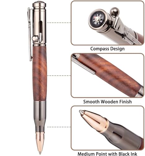 Image of 5 PCS Retractable Gel Pens Set, Quick Dry Black Ink 0.5mm Fine Point Smooth Writing Rollerball Ink with Soft Touch Grip for School Office & Home Use (Bullet Pen Wooden Brown)