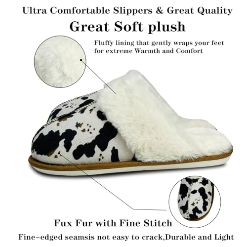 Crazy Bison Cozy House Slippers For Women, Cow Print Plush Slipper, Western Style Winter Fur Lined Slippers, Durable Rubber Sole Slip-On Indoor Outdoor4