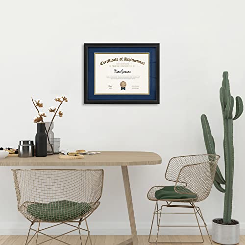 Fonleen 8.5×11 Diploma Frame, Black 11X14 Graduation Signature Board Picture Frame, Fits Certificate 8.5×11 With Mat Or 11×14 Without Mat, For Document, College, Degree Holder(Double Mat, Blue With Gold Rim) #TOP6