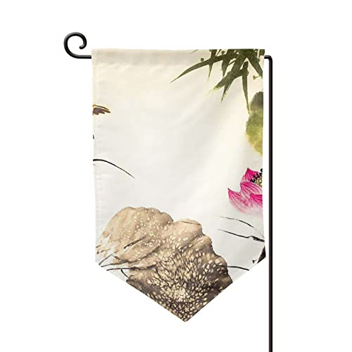 Drapeau de jardin lotus peinture à l'encre 12,5x18 cm double face