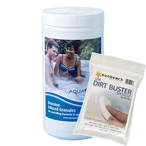 AQUASPARKLE 1kg Bromine Infused Granules for Hot Tubs and Spa with FREE Sunbeach Dirt Buster Sponge