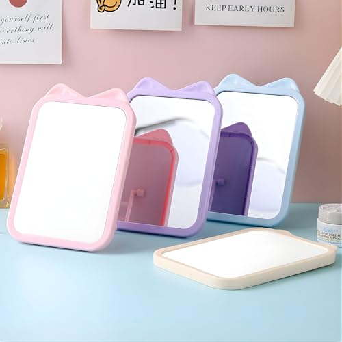 Image of Countertop Rectangle Cosmetic Mirror with Stand Bathroom Shaving Make Up Mirrors,Portable Folding Travel Mirror for Travel Camping Home (Blue - 1Pcs)