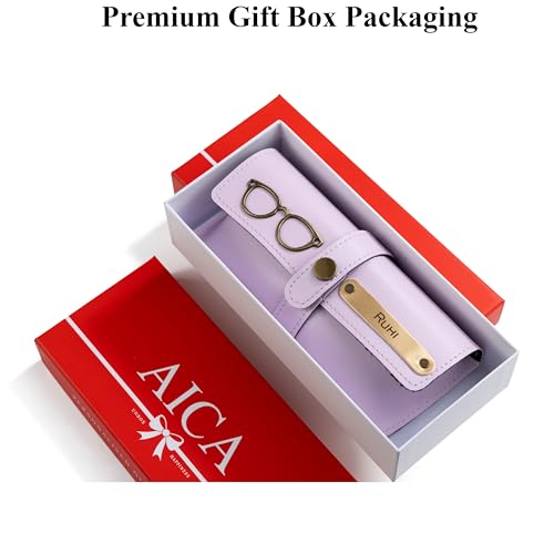 Image of AICA Personalised Name & Charm Leather Sunglass Case Cover for Men & Women | Hard Case Eyewear Cover