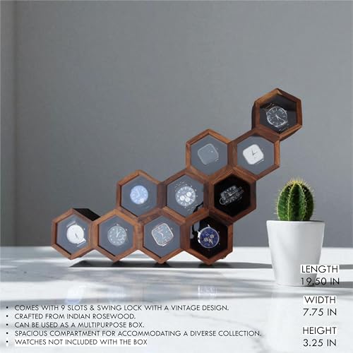 Image of Vintage Wooden Watch Box for Men, Timepiece Display Case, Honeycomb Watch Storage & Organizer, Jewlery Box for Women, Anniversary Gift For Husband (10 Compartments (Other Design))