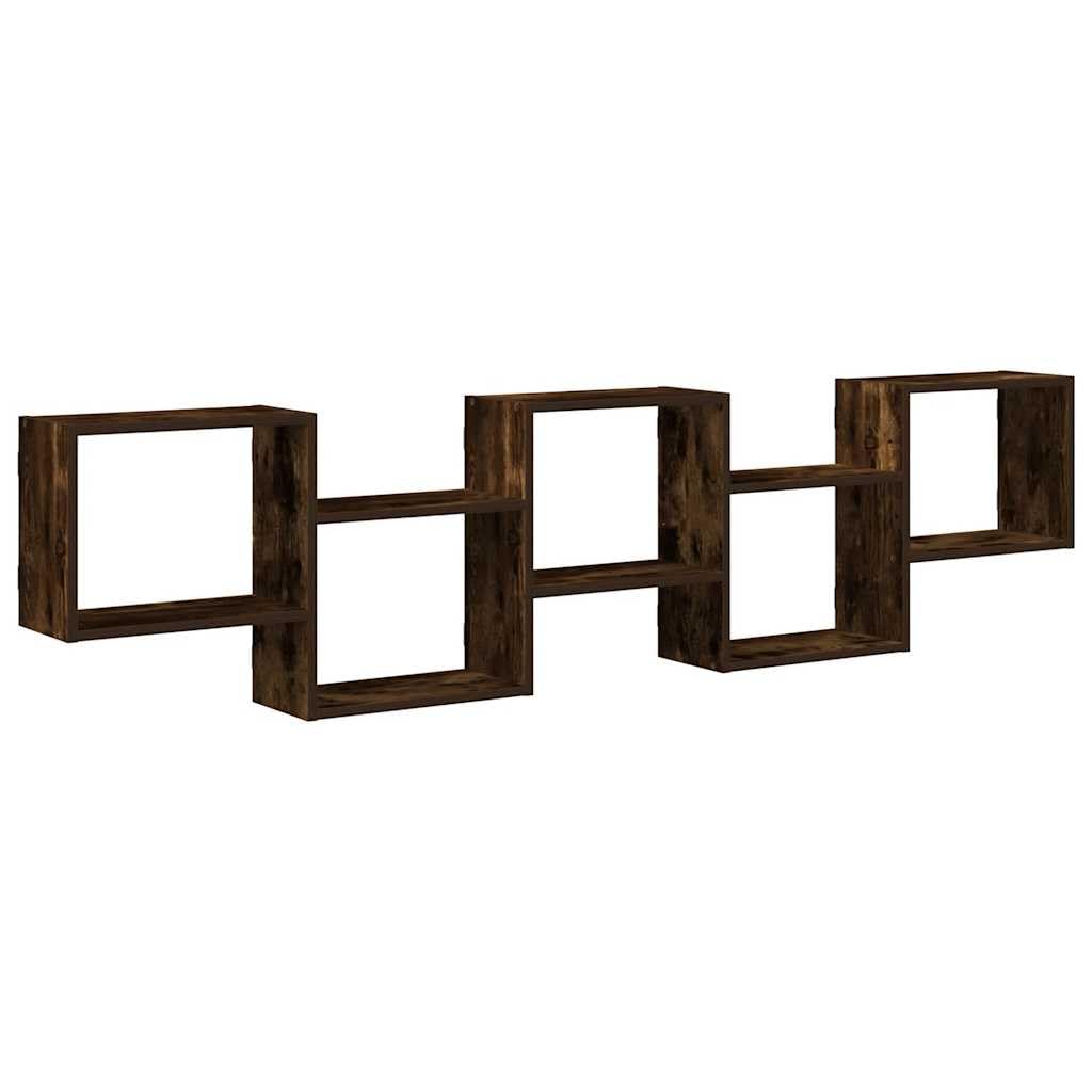 Étagère cube murale 5 compartiments chêne fumé au design minimaliste