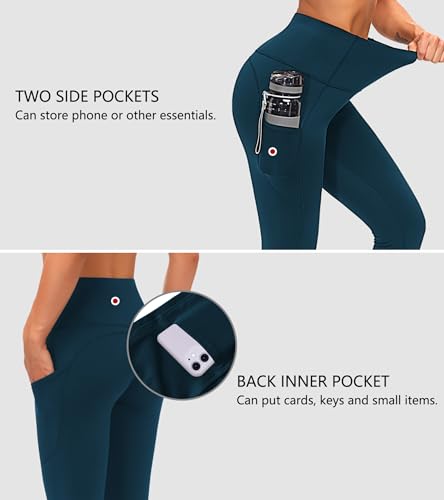 Image of THE GYM PEOPLE Thick High Waist Yoga Pants with Pockets, Tummy Control Workout Running Yoga Leggings for Women
