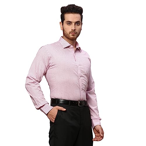 Image of Park Avenue Men's Pure Cotton Checks Pattern Slim Fit Semi Cutaway Collar Full Sleeve Formal Shirt